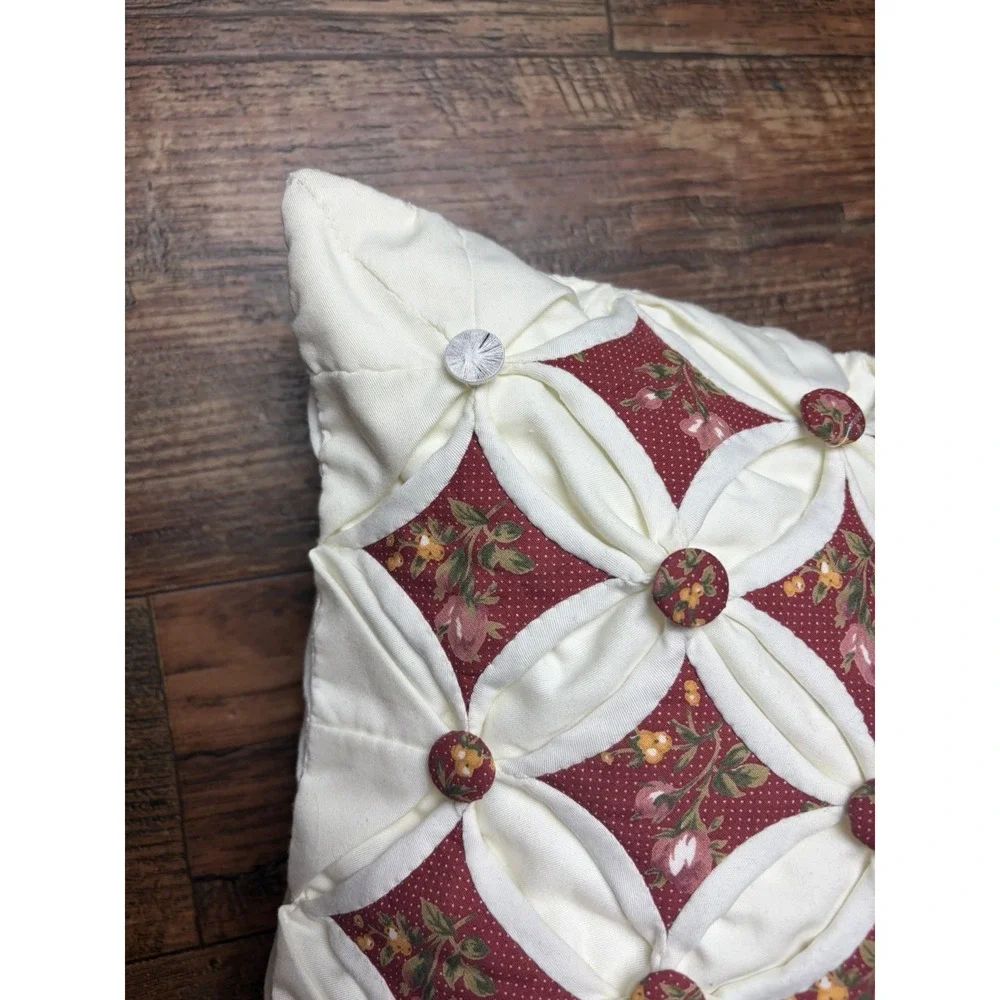 Cathedral Window Quilt Pillow Cottagecore Ruffled Country Farmhouse 13x13